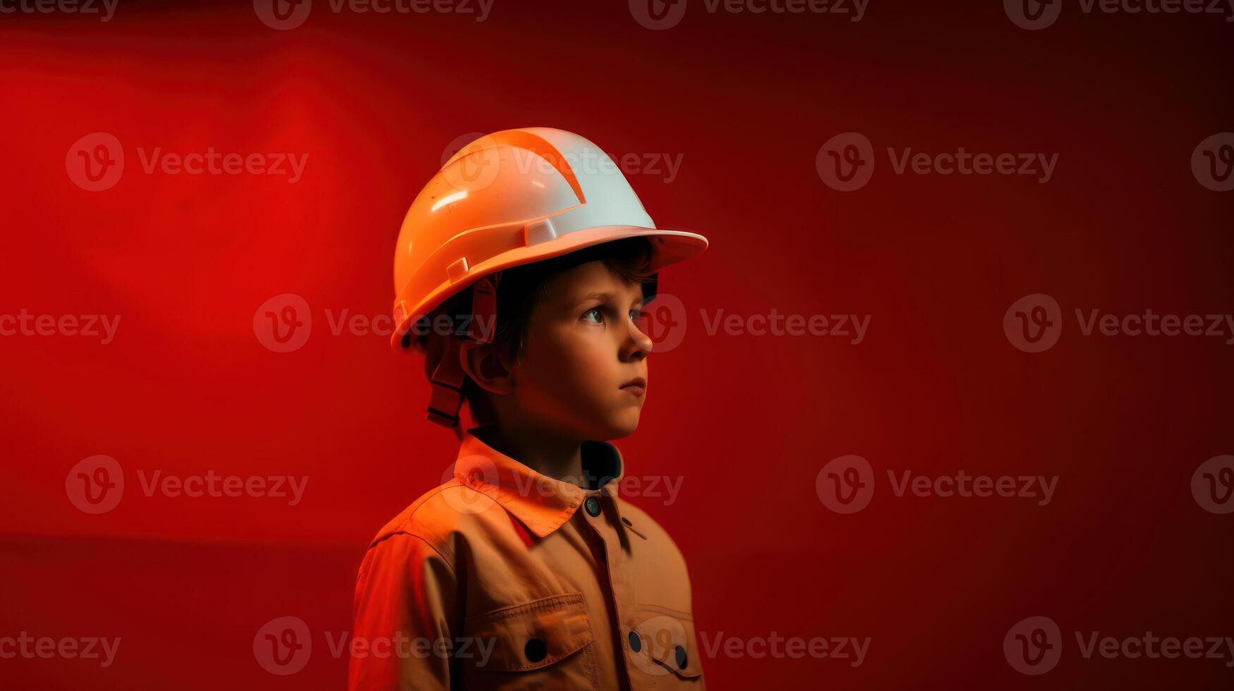 Cute engineer architect kid. Future career concept. . photo