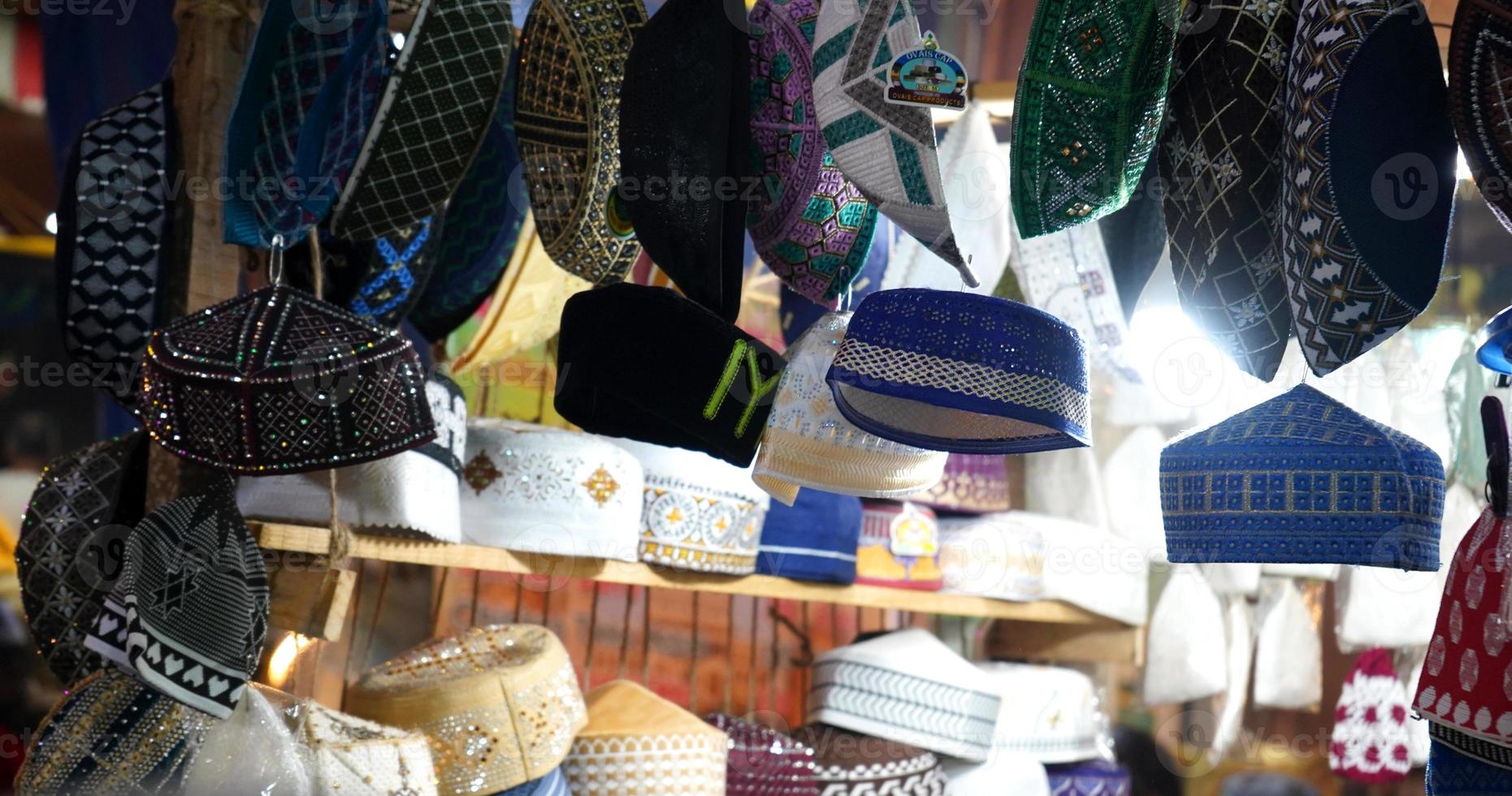 Muslim prayer Cap for Sale at Zakaria Street Kolkata Near Nakhoda Masjid during Eid al-Fitr photo