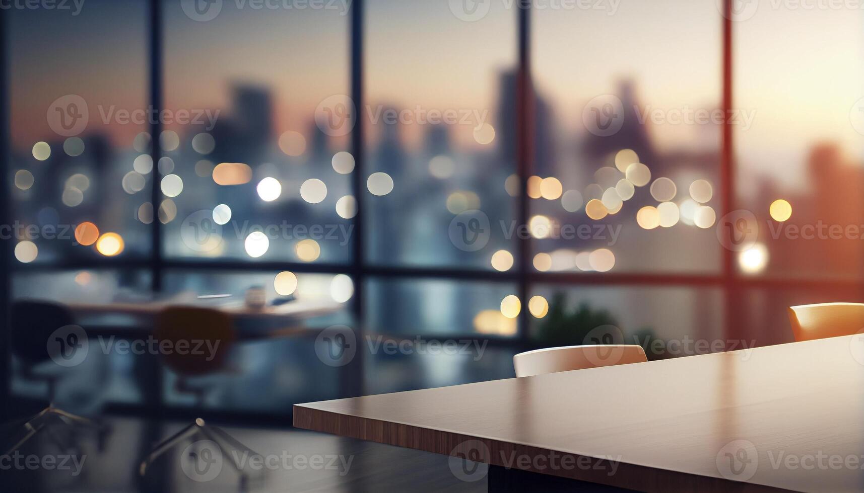 Office space in the evening, backdrop, created with photo