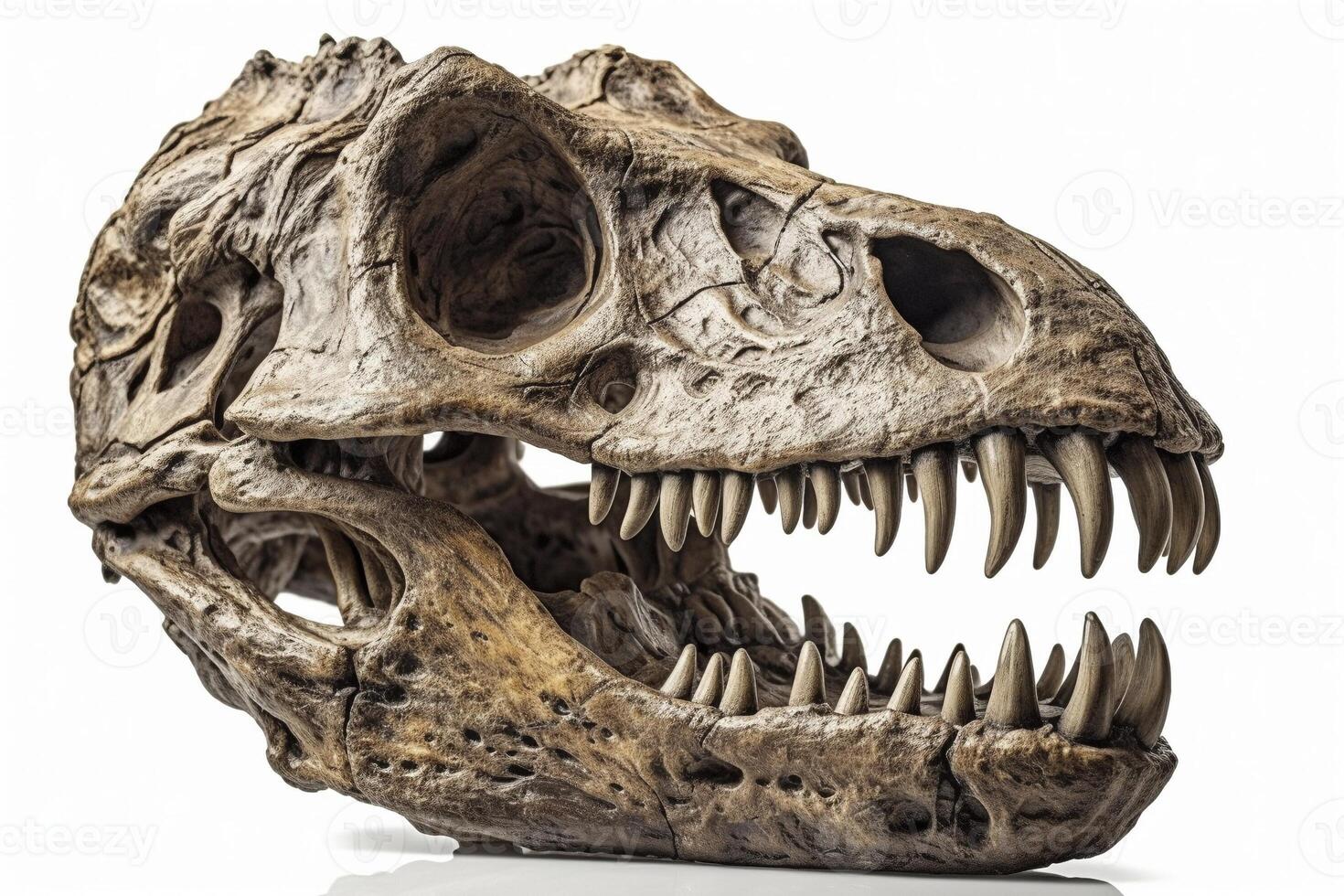 Dinosaur skull on white background, created with photo