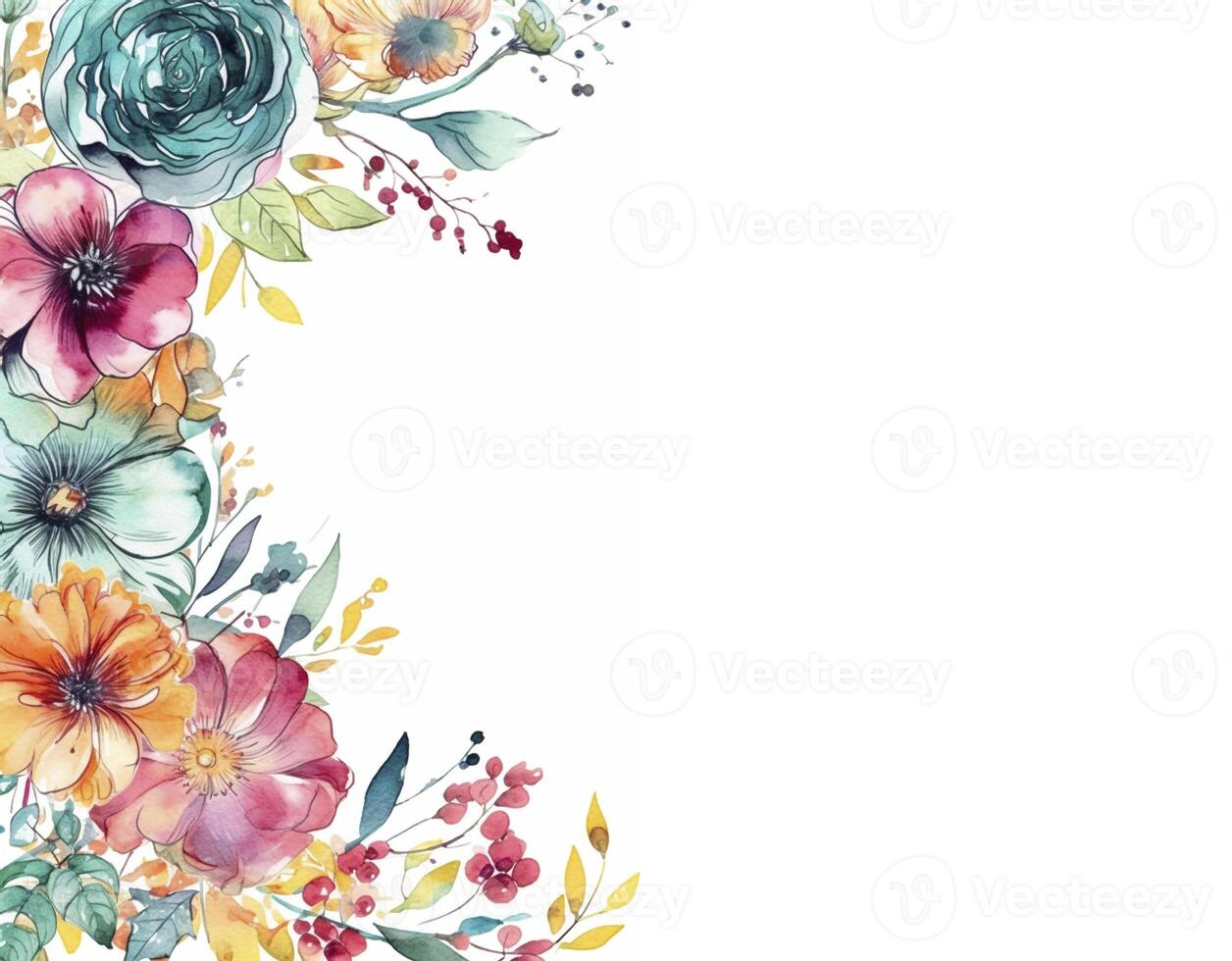 acuarela frontera hecho de flores con Copiar espacio en blanco fondo, creado con generativo ai foto