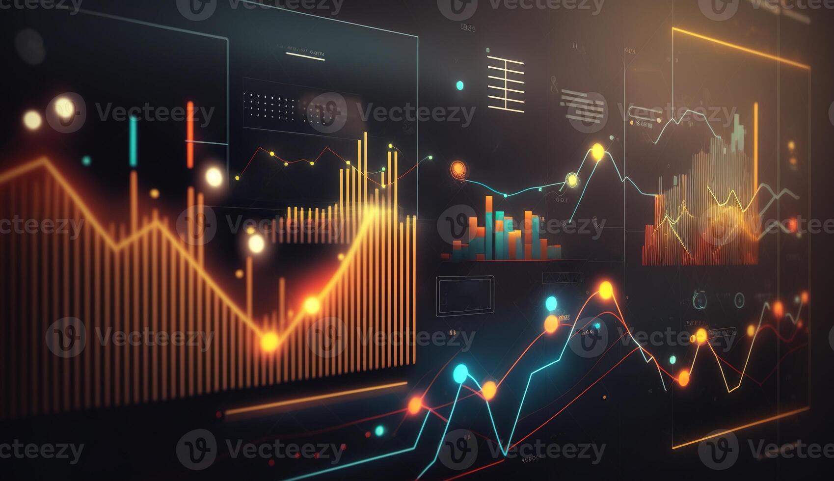 , stock market chart lines, financial graph on technology abstract background represent financial crisis, financial meltdown. Technology concept, trading market concept. photo
