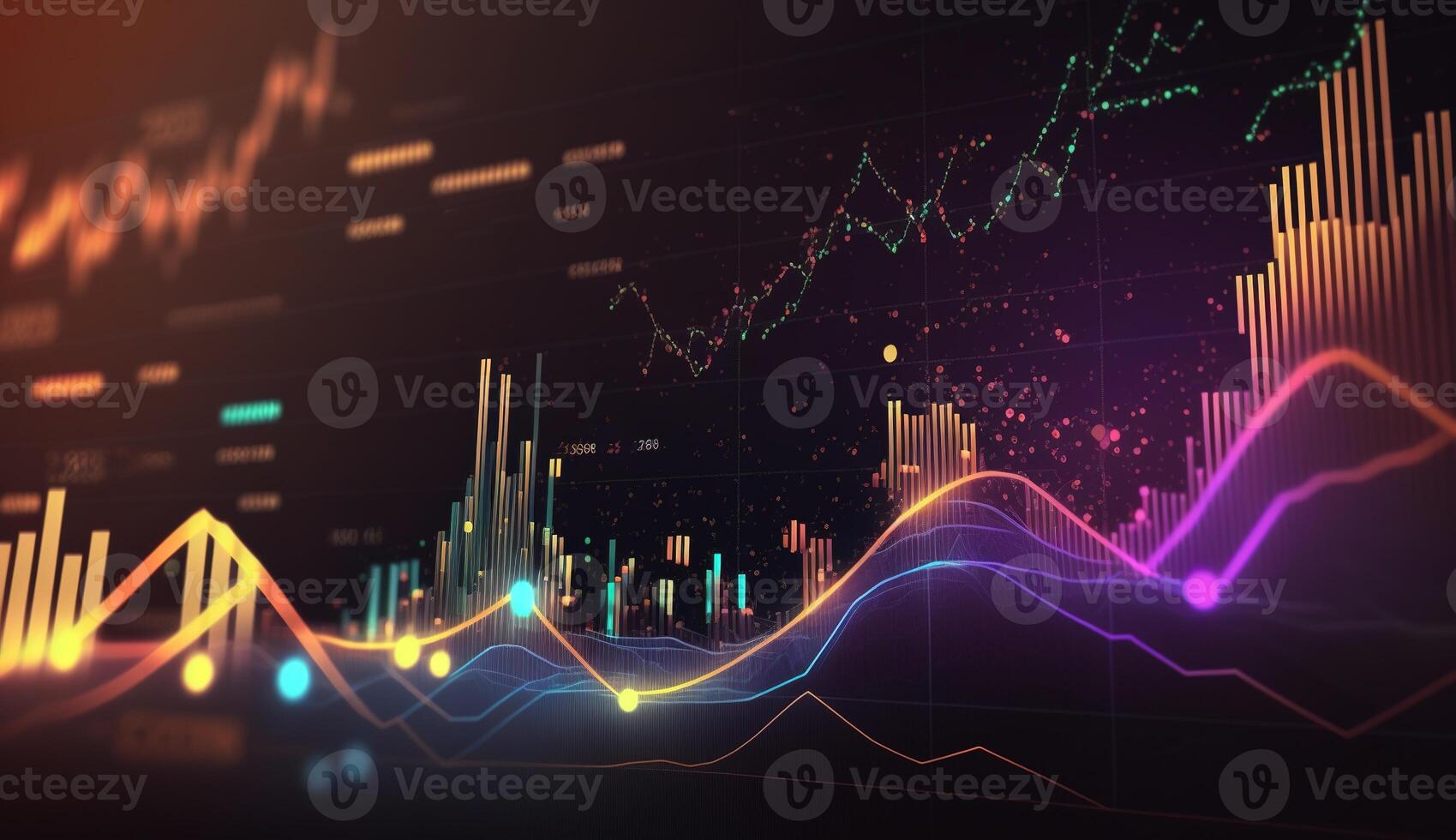, stock market chart lines, financial graph on technology abstract background represent financial crisis, financial meltdown. Technology concept, trading market concept. photo