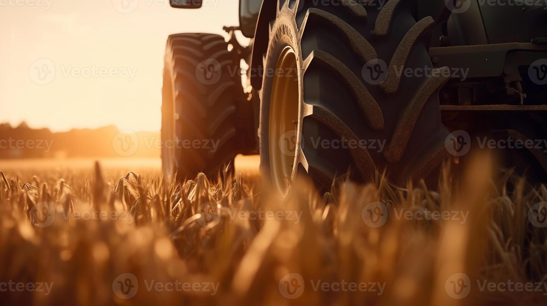 generativo ai, de cerca moderno combinar segador en un trigo campo, granja paisaje, agrícola hermosa campo. naturaleza ilustración, fotorrealista horizontal bandera. foto