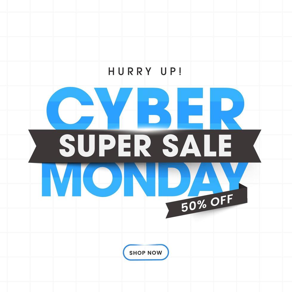 Cyber Monday Super Sale Poster Design with Discount Offer on White Grid Background. vector