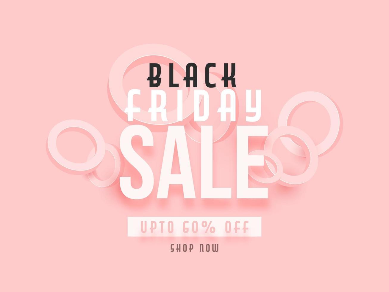 Black Friday Sale Text with Discount Offer and 3D Circle Shapes on Pastel Pink Background. Can be used as poster design. vector