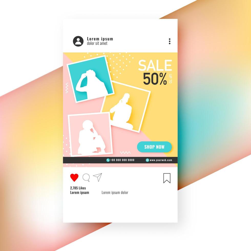 Sale Mobile Ui, UX or Flyer Design with Discount Offer and Silhouette Female Picture on Pastel Color Background. vector