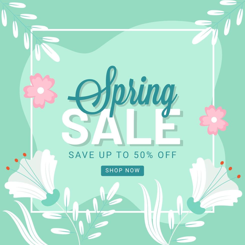 Spring Sale Poster Design Decorated with Flowers and Leaves. vector