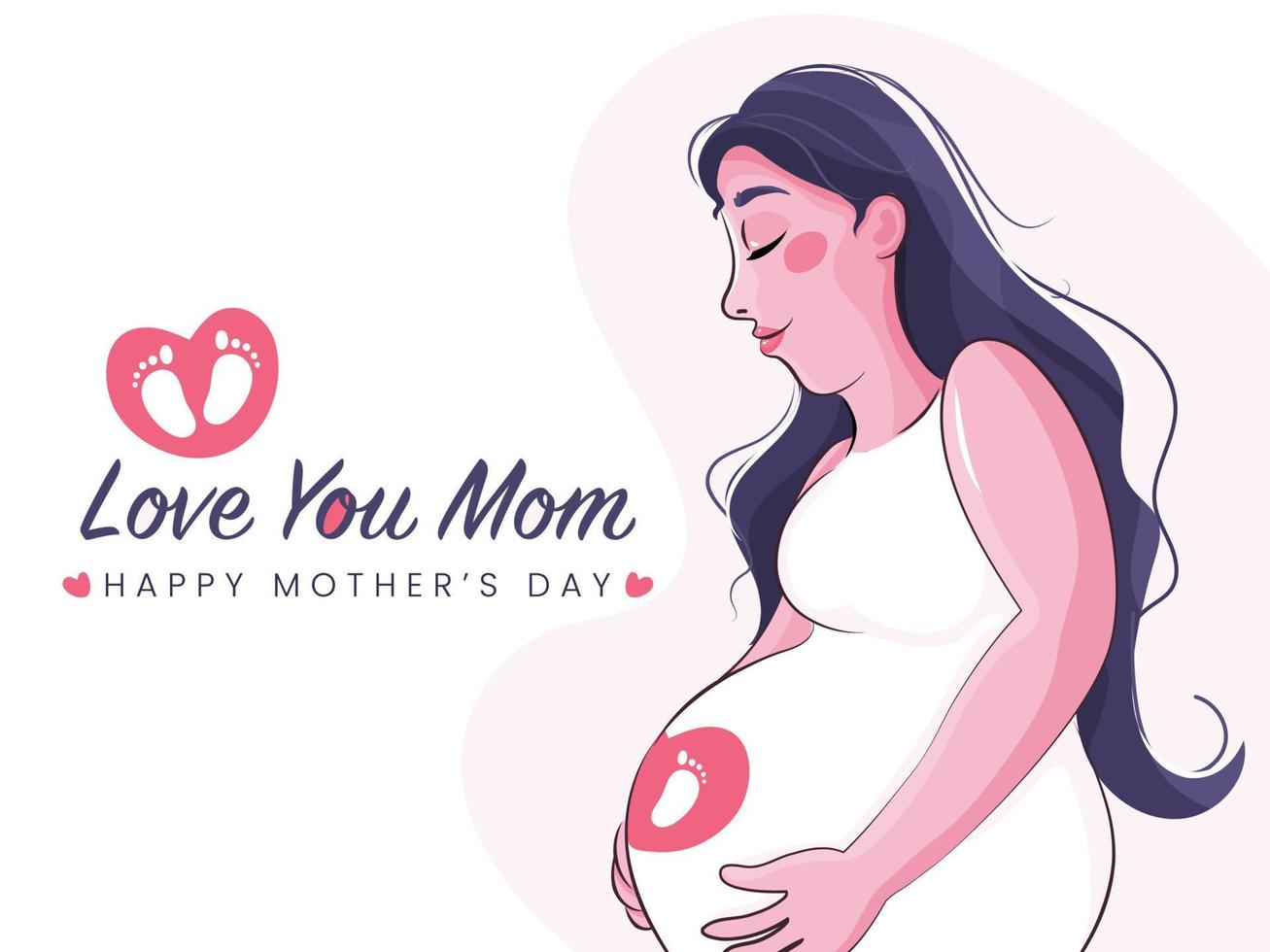 Illustration of a Pregnant Mom and text Love You Mom. Happy Mother's Day Concept. vector