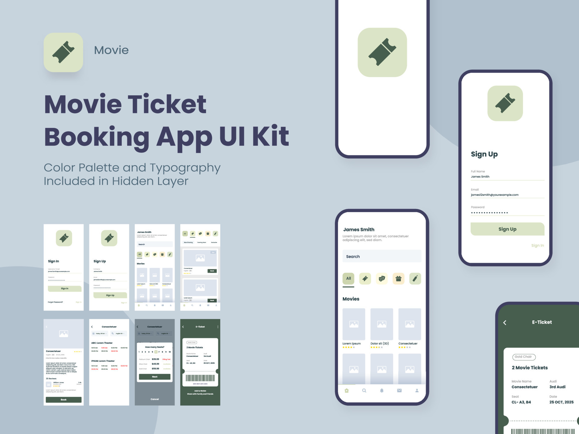 Movie Ticket Booking App UI Kit Including Account Sign In, Sign Up ...
