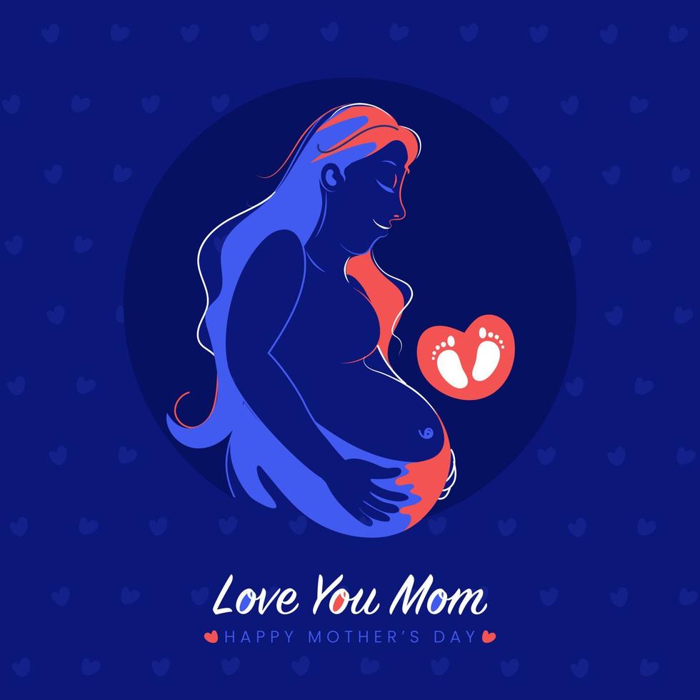 contento de la madre día conept con ilustración de un mamá a ser, embarazada dama en azul color antecedentes. vector
