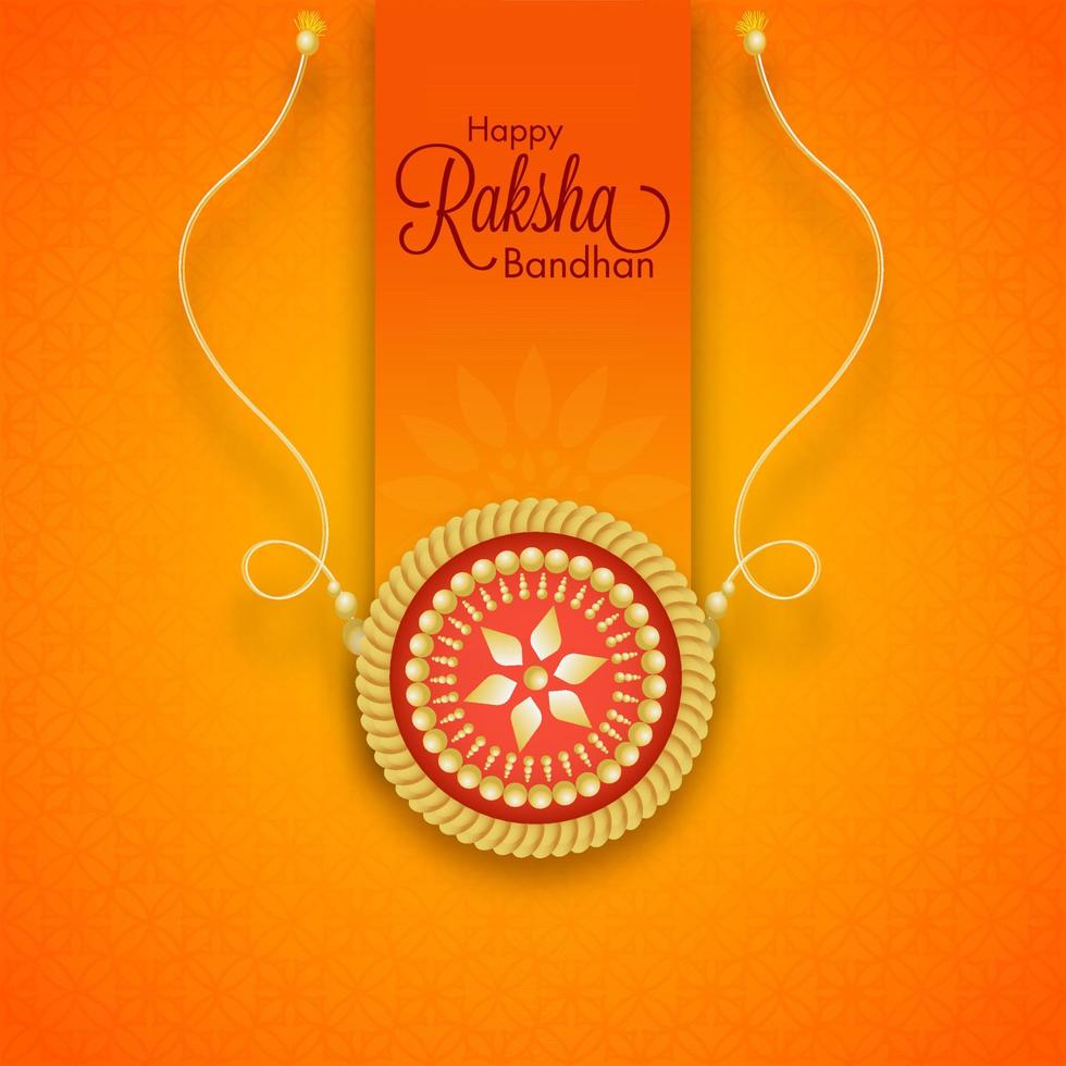 contento raksha Bandhan concepto con dorado rakhi en lustroso naranja antecedentes. vector