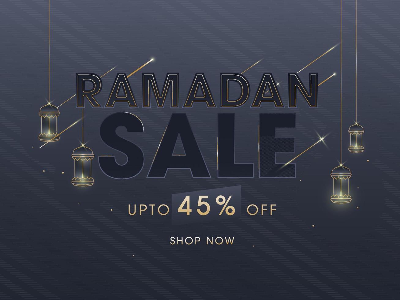 Ramadan sale concept with hanging golden lanterns on grey background. vector