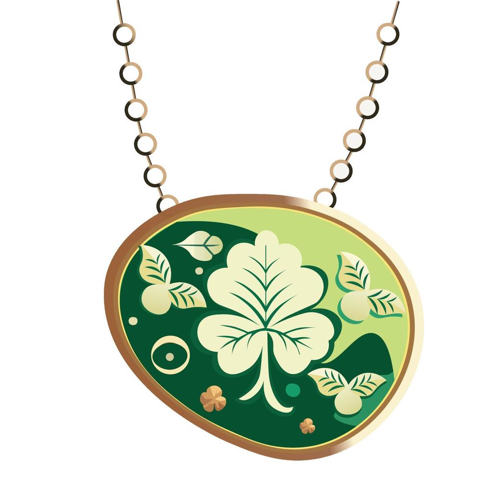 Pastel Green Leaves Ethnic Pendant Or Locket Element. St Patricks Day Concept. vector