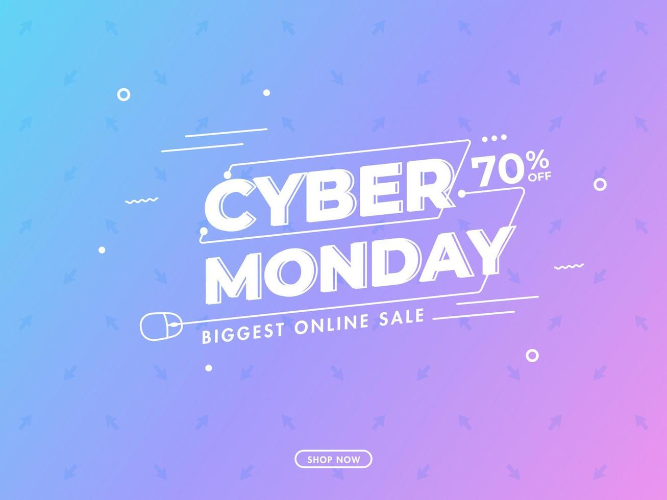 Cyber Monday Biggest Online Sale Poster Design with Discount Offer on Blue and Pink Gradient Background. vector