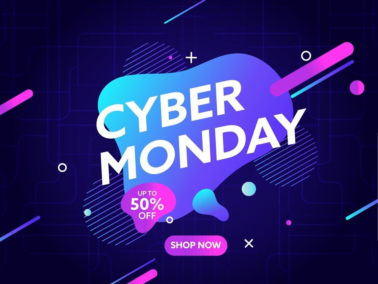 Cyber Monday Sale Poster Design With Gradient Fluid Art. vector