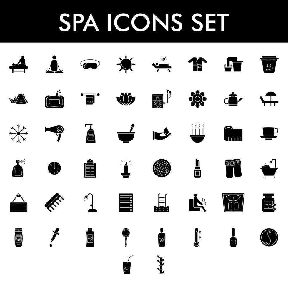 Glyph Spa icon set on white background. vector