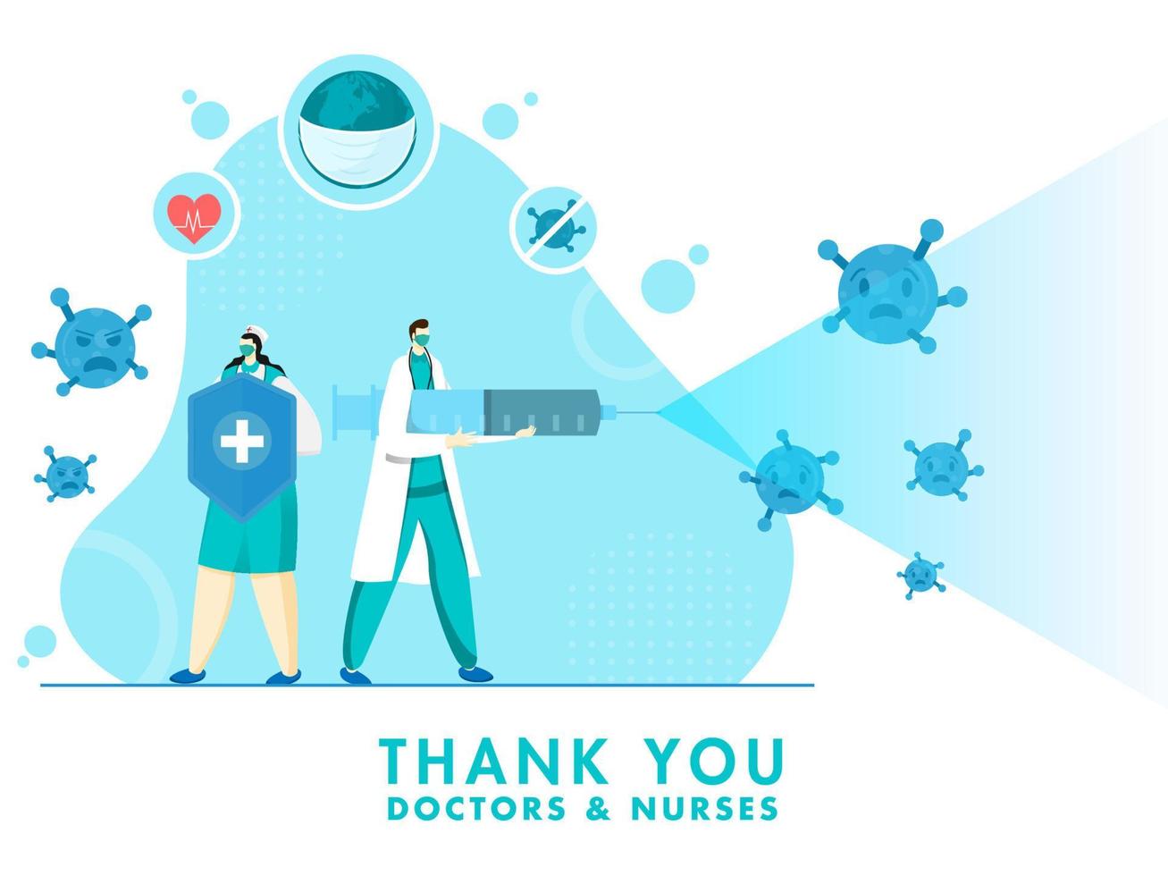gracias usted a médico y enfermero participación médico seguridad proteger con jeringuilla pulverización para luchando el coronavirus. vector