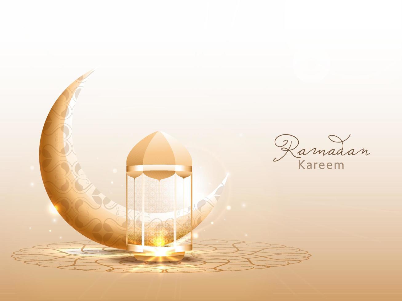 Illuminated lantern and crescent golden moon, Concept for Islamic Holy Month of Ramadan Kareem. vector