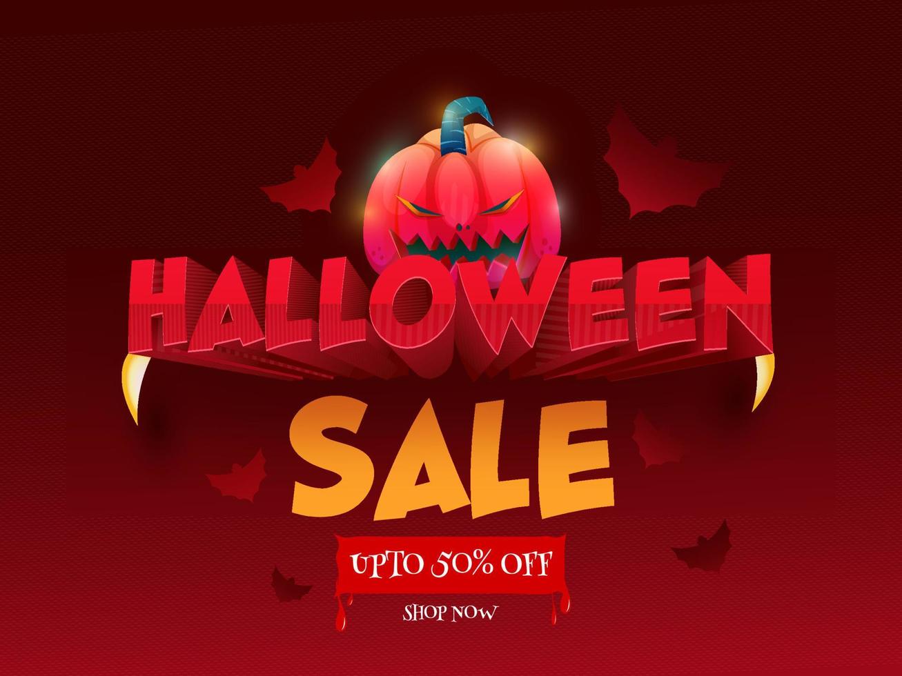 Halloween Sale Poster Design with Jack-O-Lantern. vector