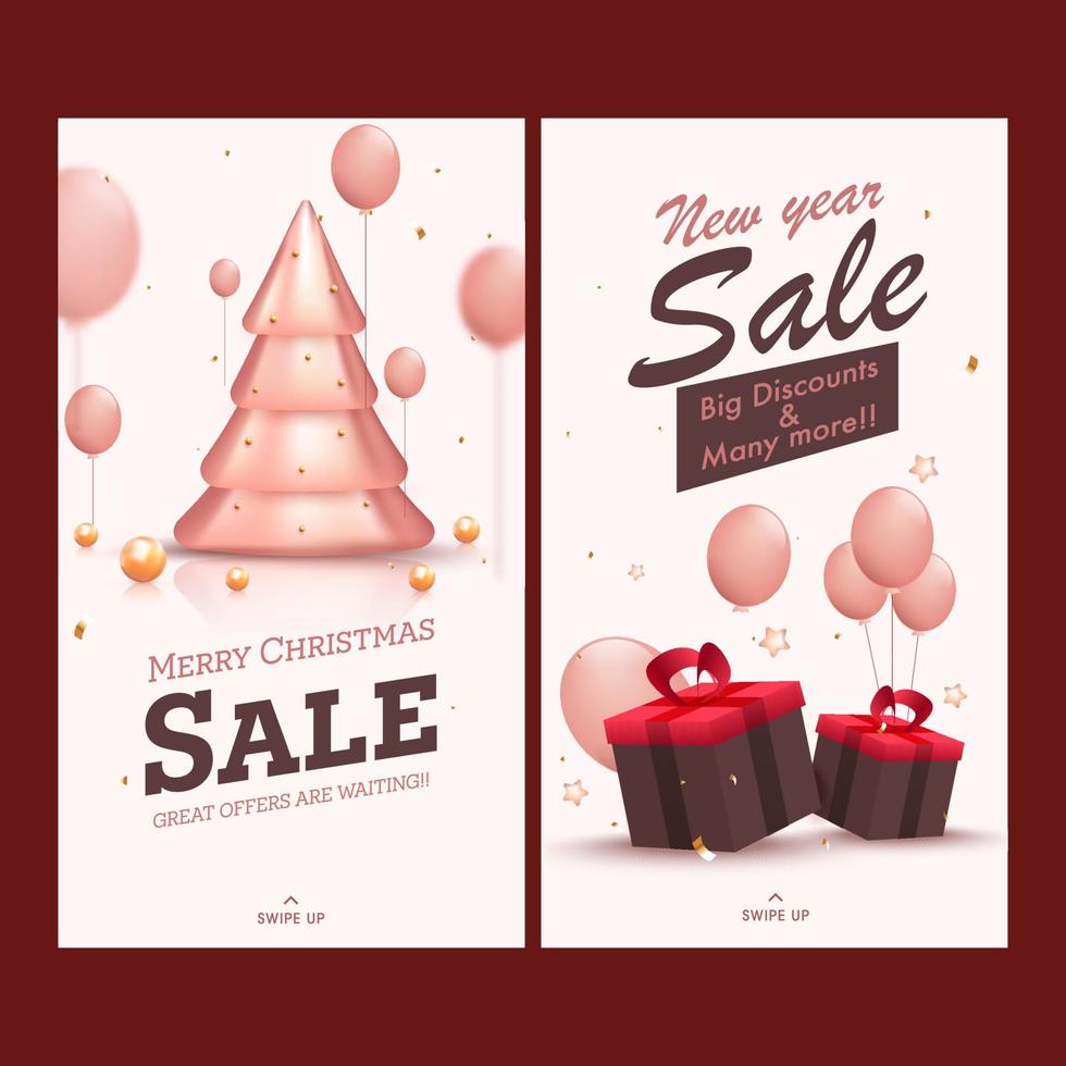 Merry Christmas New Year Sale Template Or Flyer Design In Two Options. vector