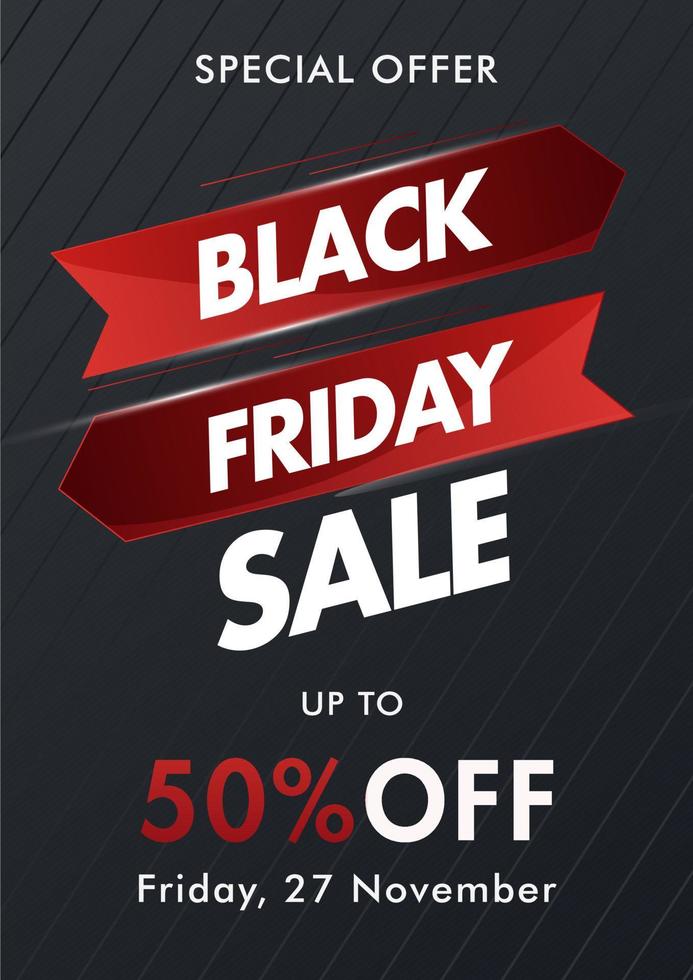 Black Friday Sale Template or Flyer Design with Discount Offer on Strip Pattern Background. vector