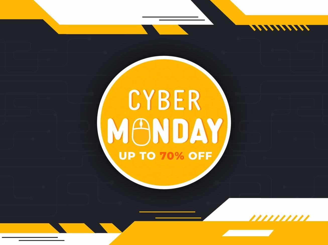 Cyber Monday Sale Label with Discount Offer on Abstract Black Circuit Board Background. vector