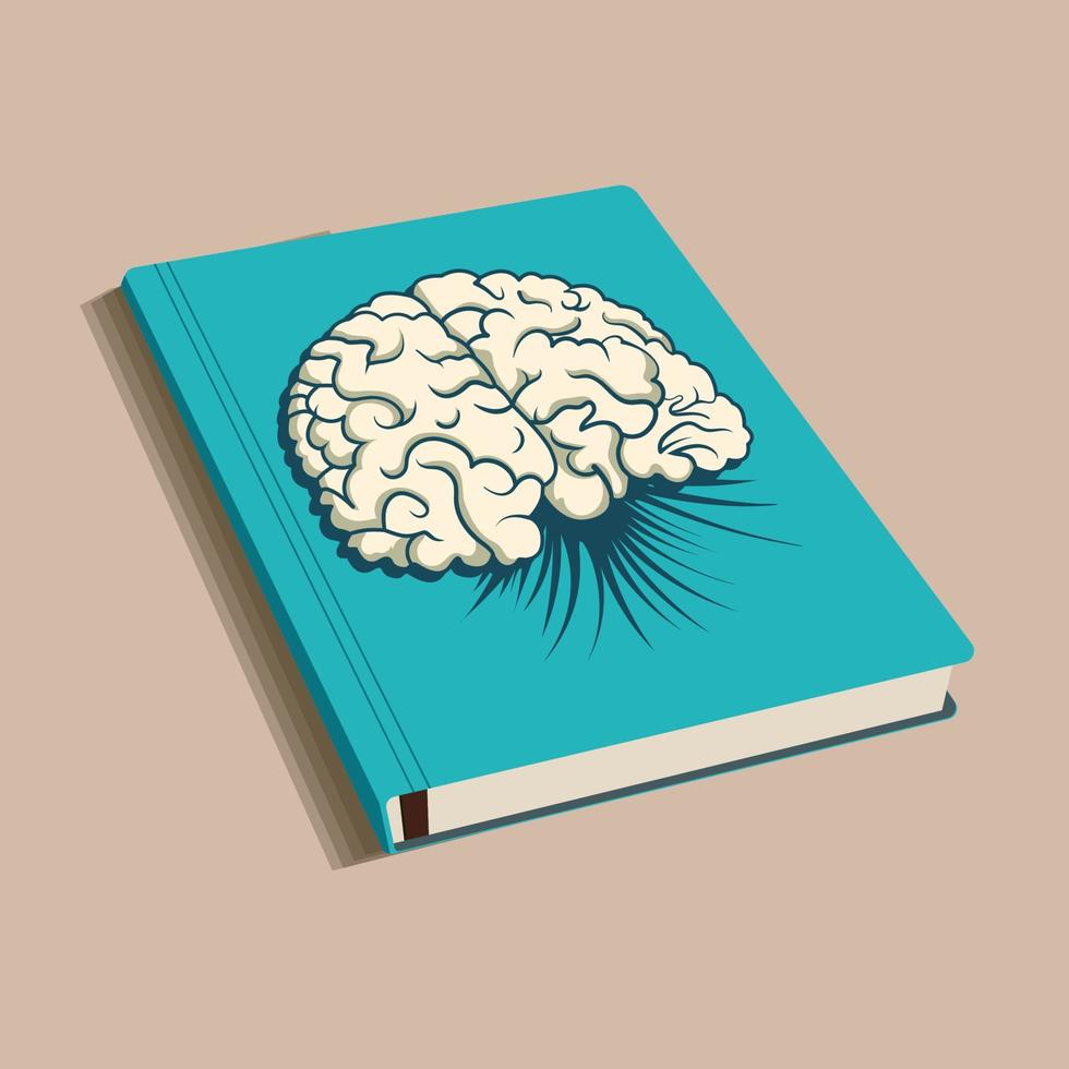 Brain Print Cover of Book Element On Pastel Brown Background. vector