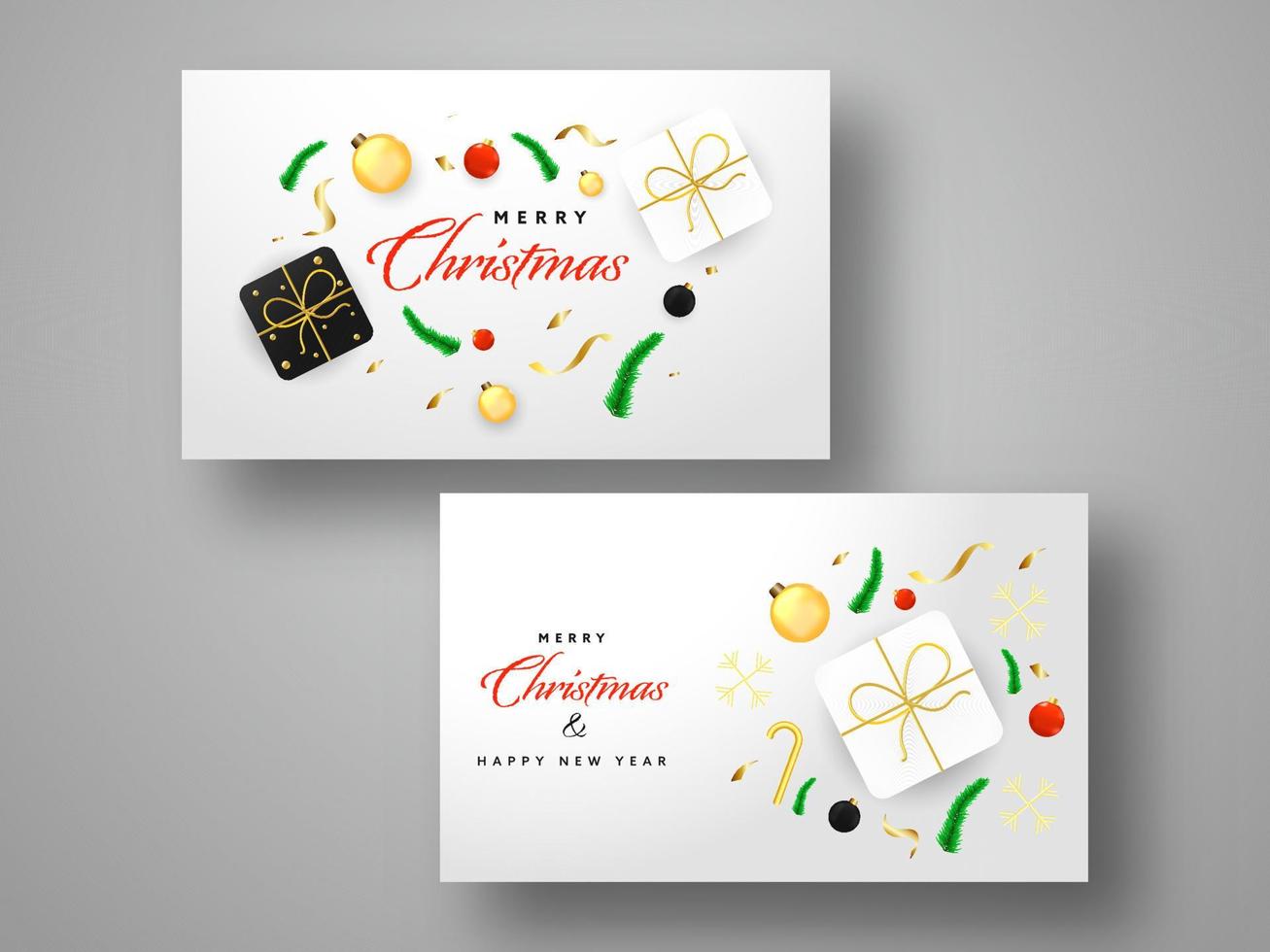 Merry Christmas New Year Greeting Card Or Horizontal Template Set On Grey Background. vector