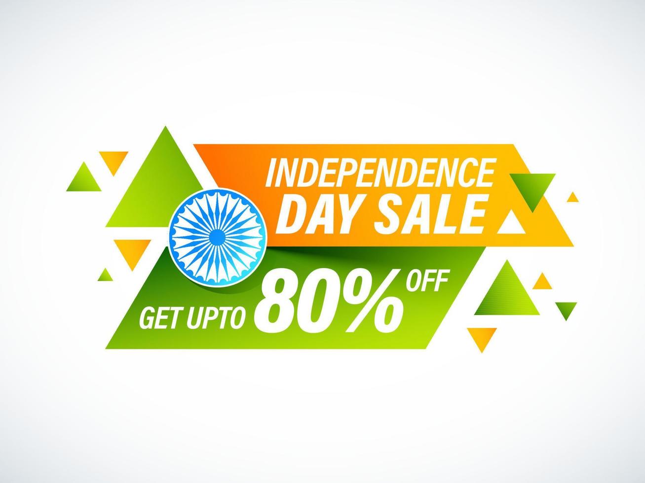 Independence Day Sale Poster Design with Discount Offer and Ashoka Wheel and Abstract Elements on White Background. vector