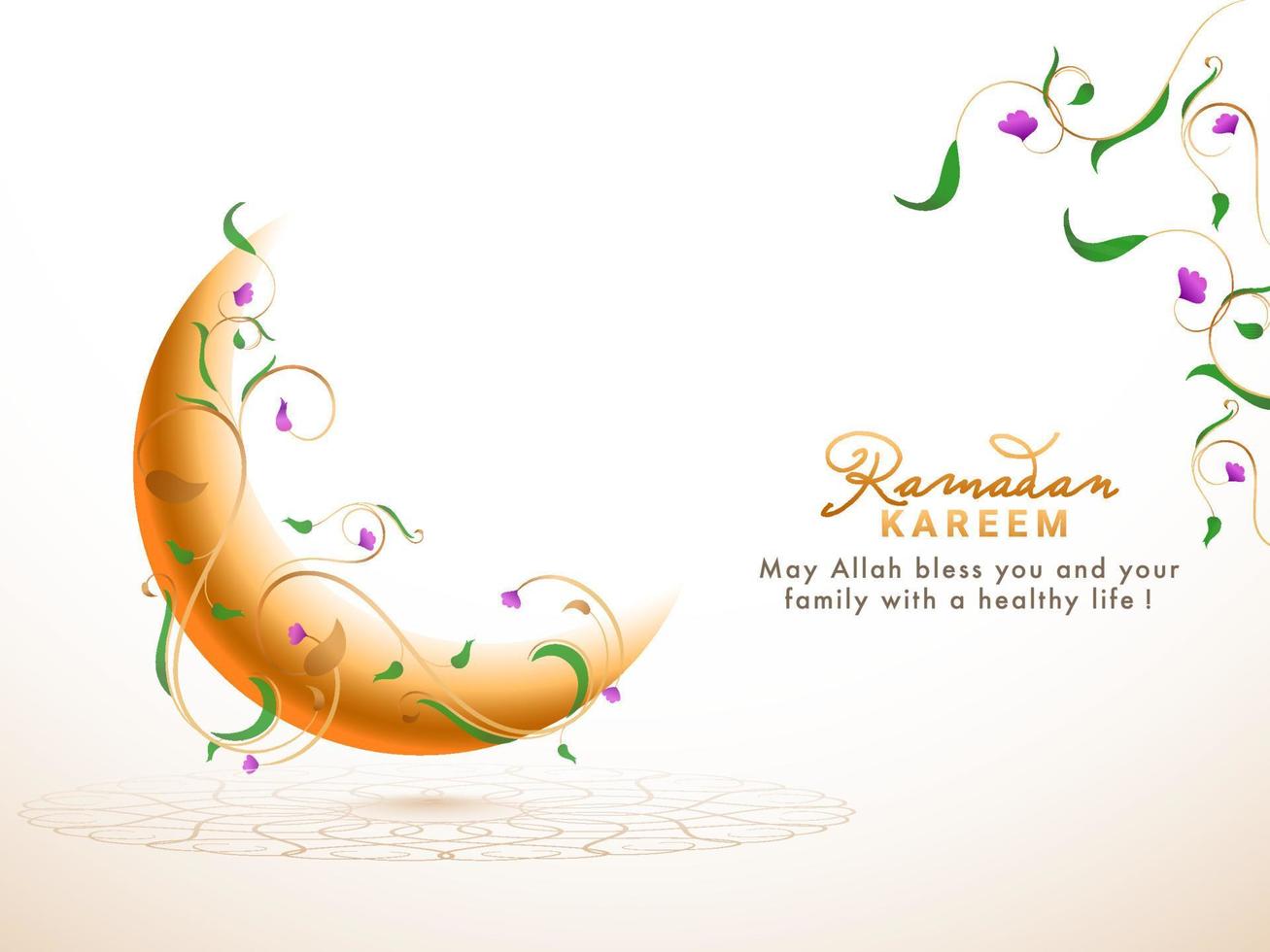 Crescent golden moon decorated with beautiful floral patterns. Islamic holy month of Ramadan Kareem concept. vector