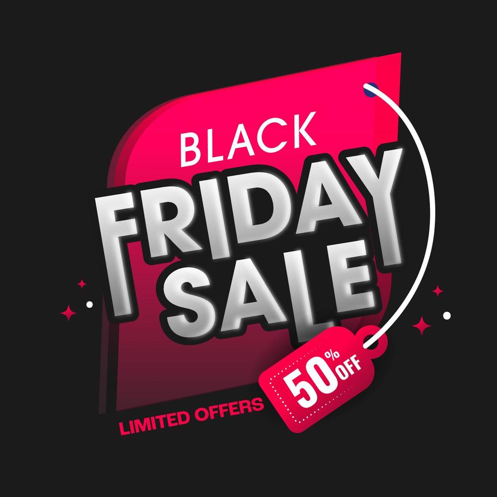 Black Friday Sale Poster Design With Discount Tag on Dark Grey Background. vector