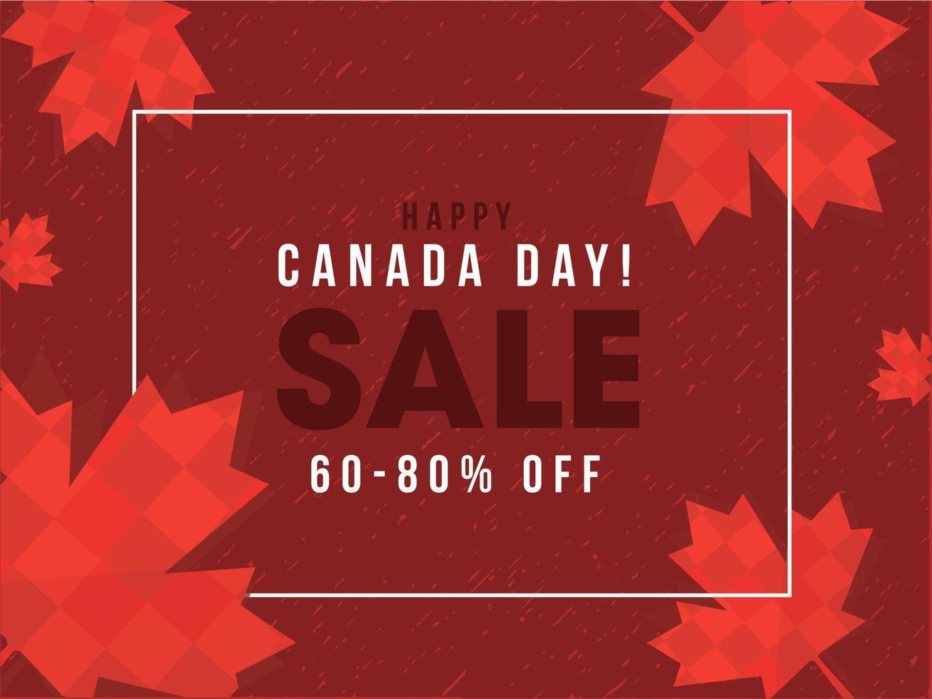 Happy Canada Sale Poster Design with Discount Offer and Square Pattern Maple Leaves Decorated on Red Background. vector