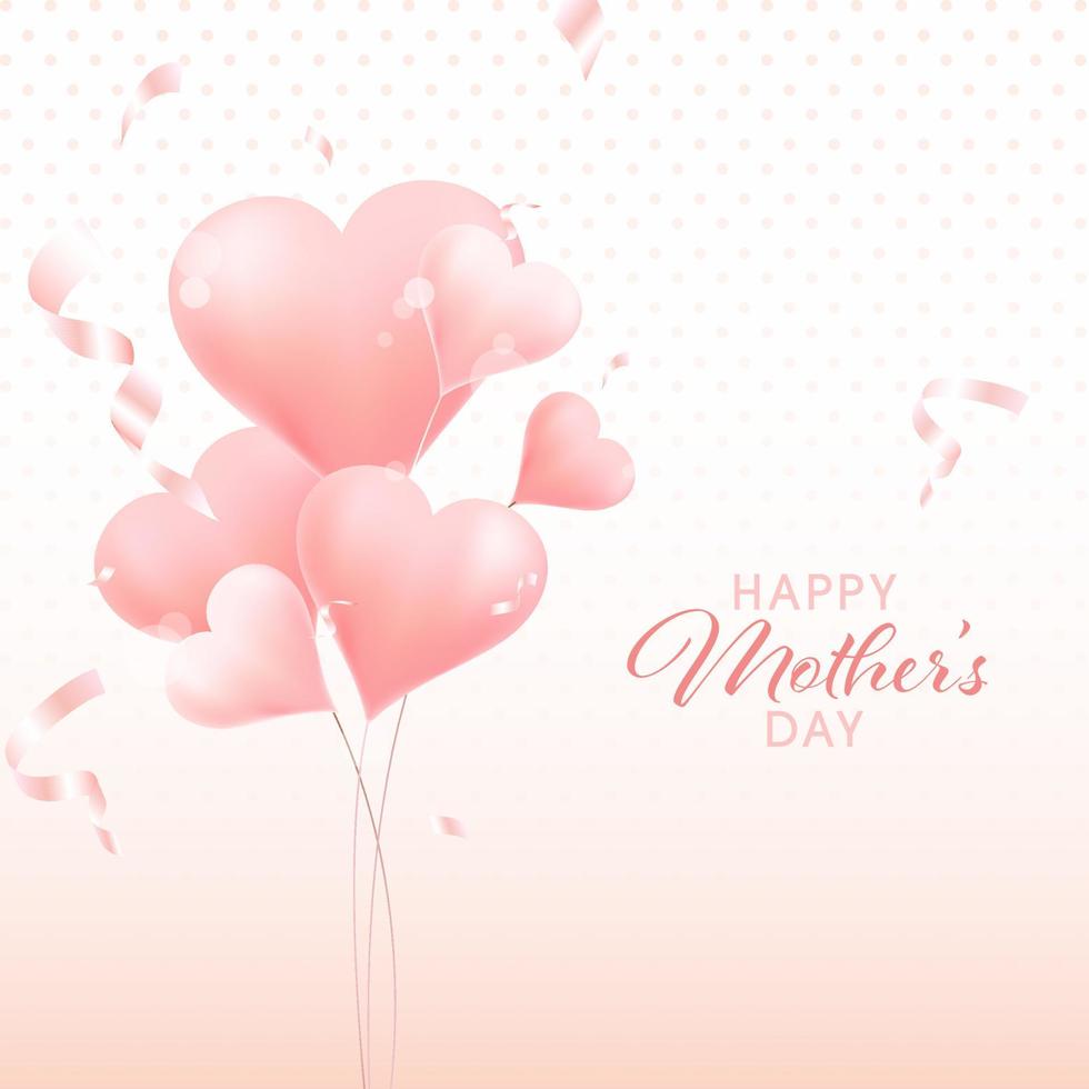 Happy Mother's Day Concept with Pink Heart Shapes Balloons on White Background. vector