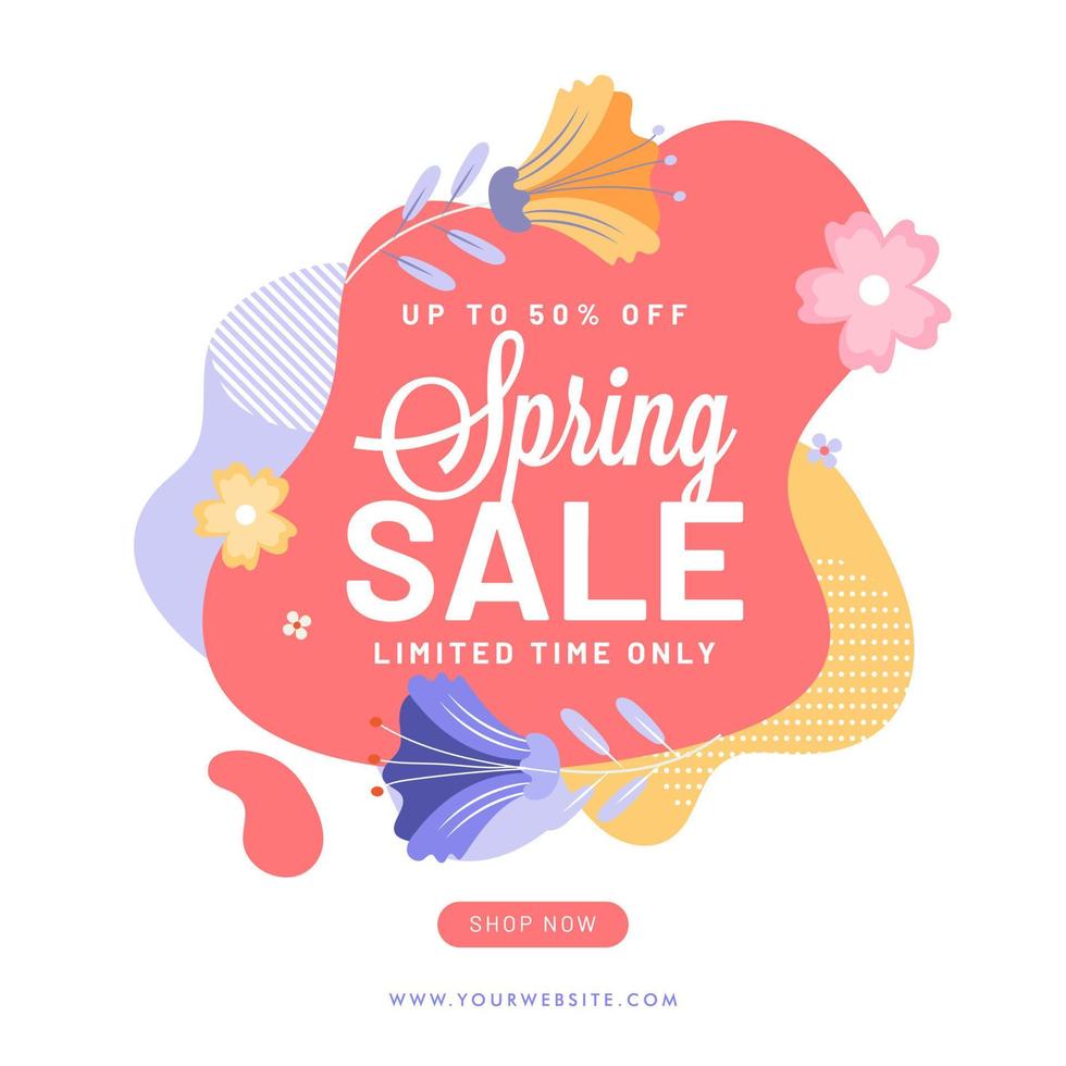 Spring Sale Poster Design with Discount Offer and Flowers on Abstract Background. vector