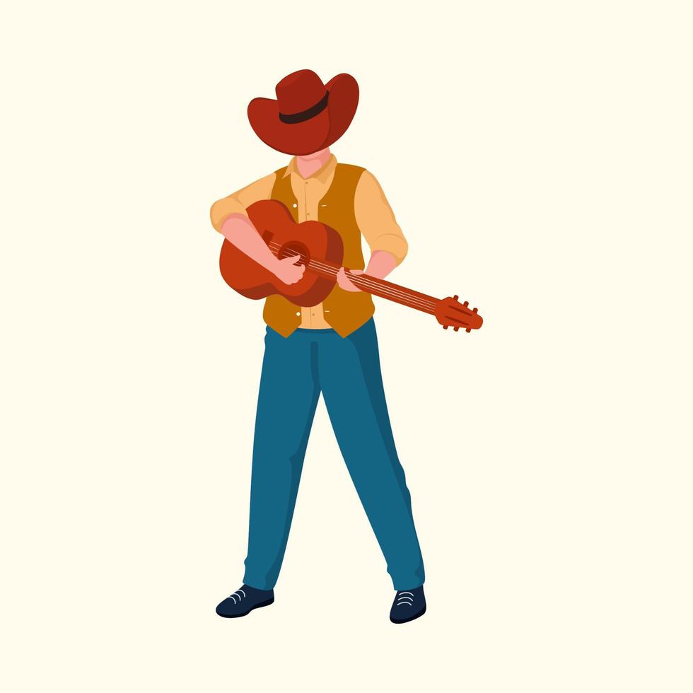 Young Cowboy Playing Guitar On Beige Background. vector