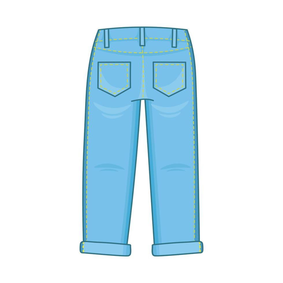 Doodle flat clipart. Lovely pair of unisex jeans. All colors are easy to change. vector