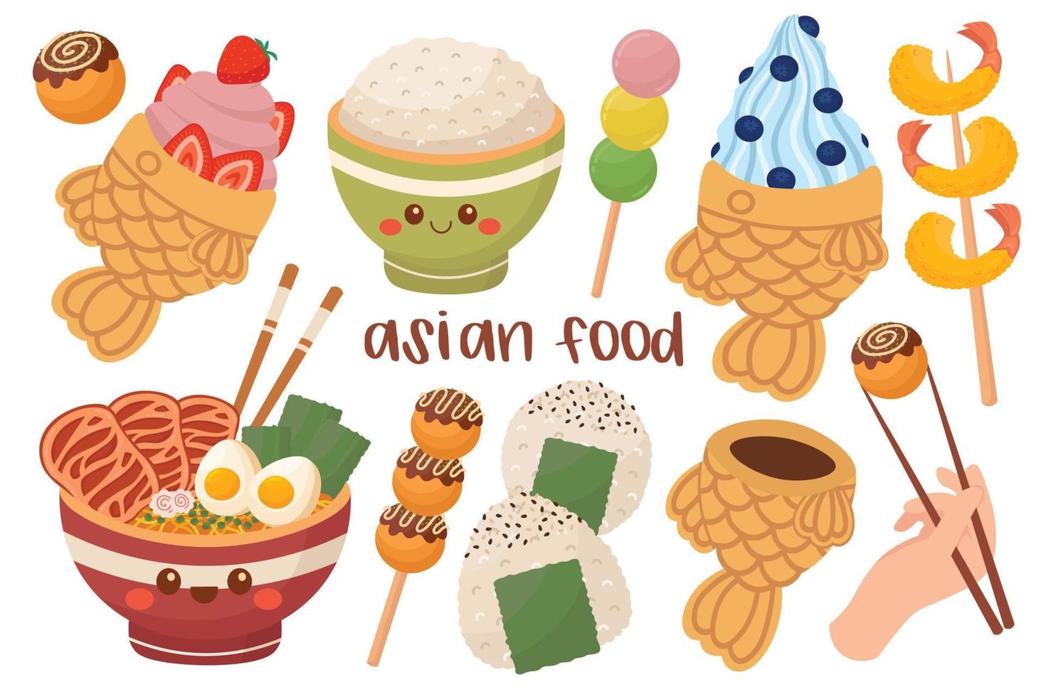 Flat design. Delicious Asian food. All colors are easy to change. vector