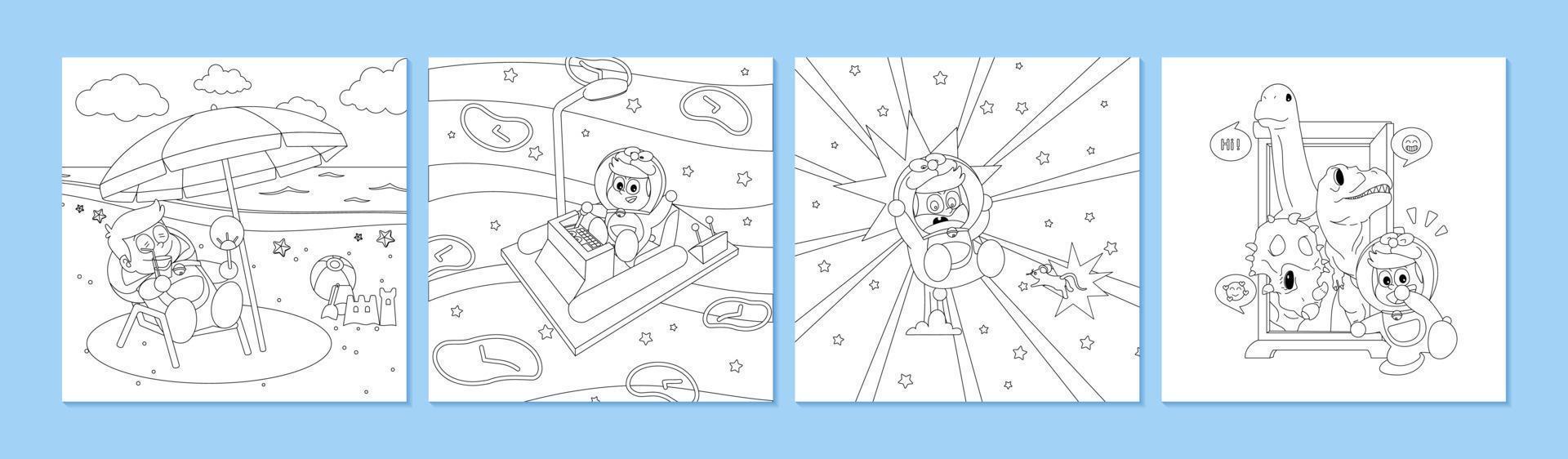 Coloring Book of Boy and His Adventurous Tools vector