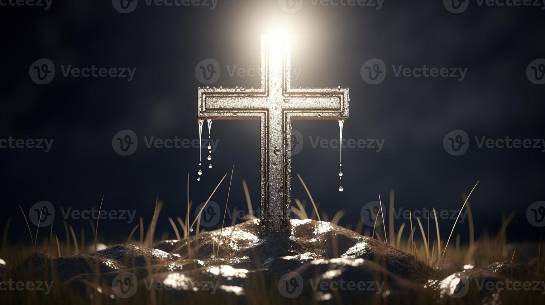 Christian cross on a dark background. 3D rendering photo