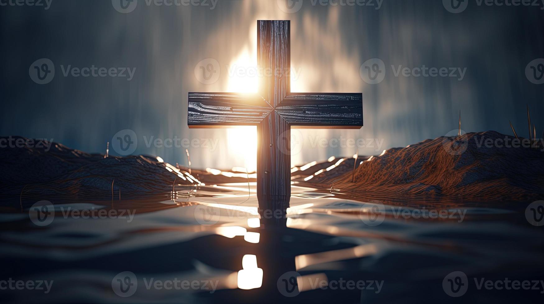 Christian cross on a dark background. 3D rendering photo