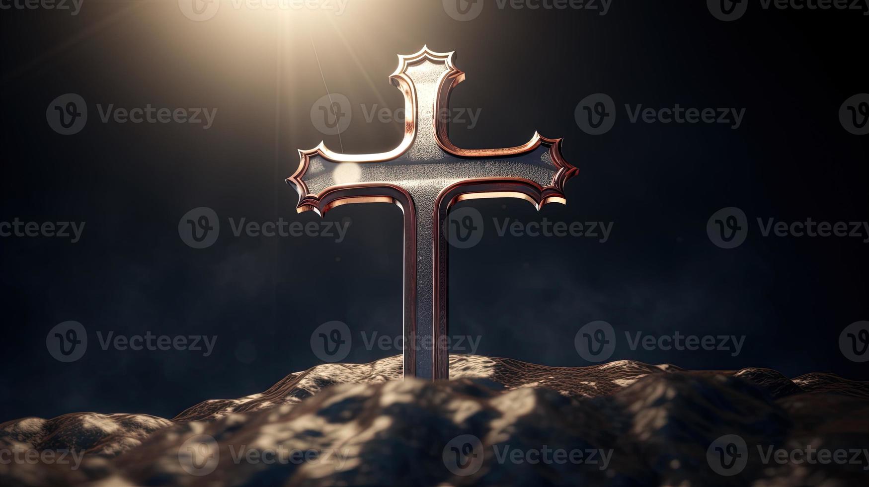 Christian cross on a dark background. 3D rendering photo