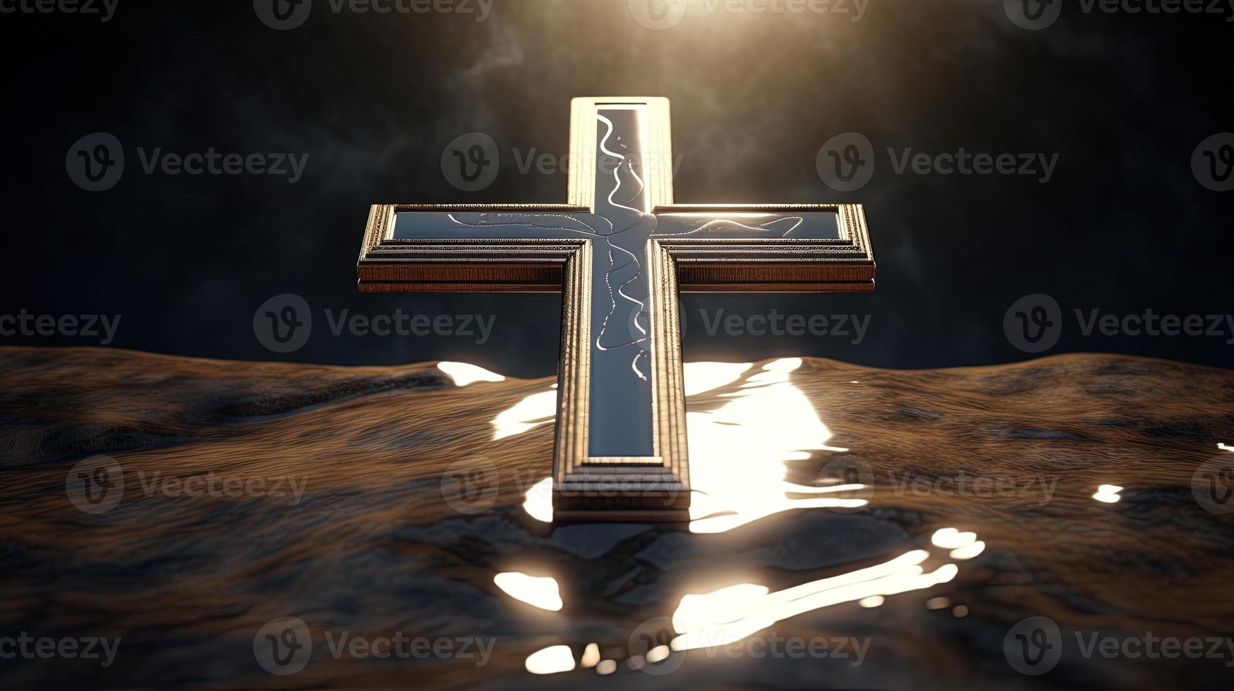 Christian cross on a dark background. 3D rendering photo