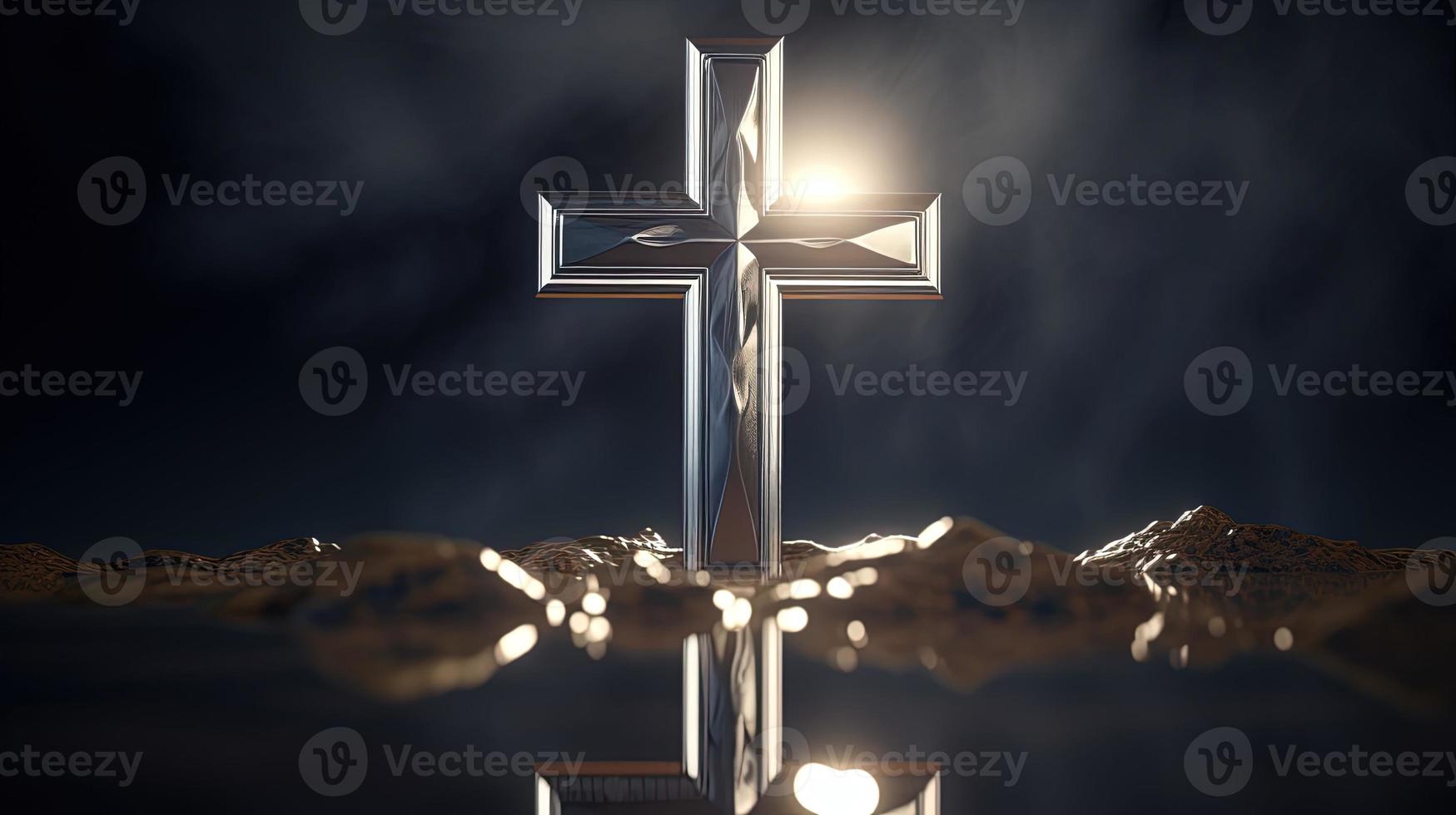 Christian cross on a dark background. 3D rendering photo