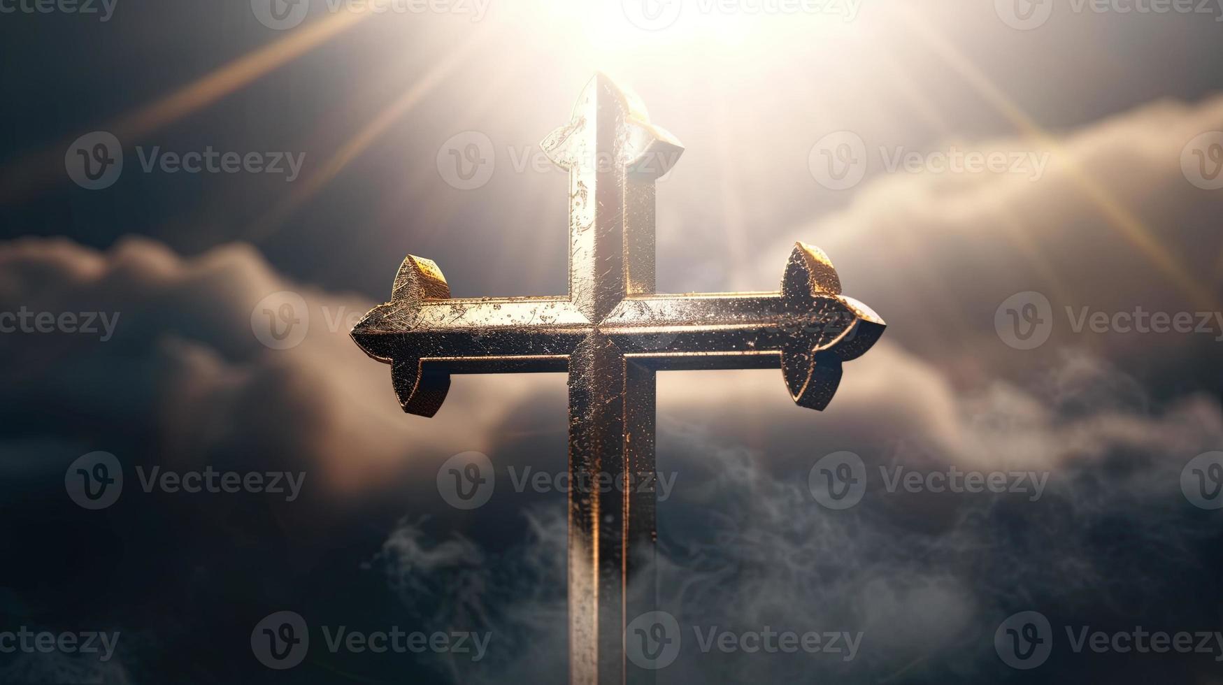 Christian cross on a dark background. 3D rendering photo