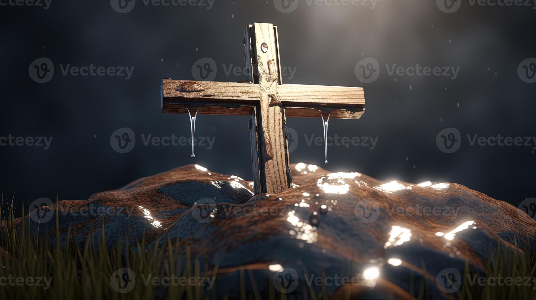 Christian cross on a dark background. 3D rendering photo