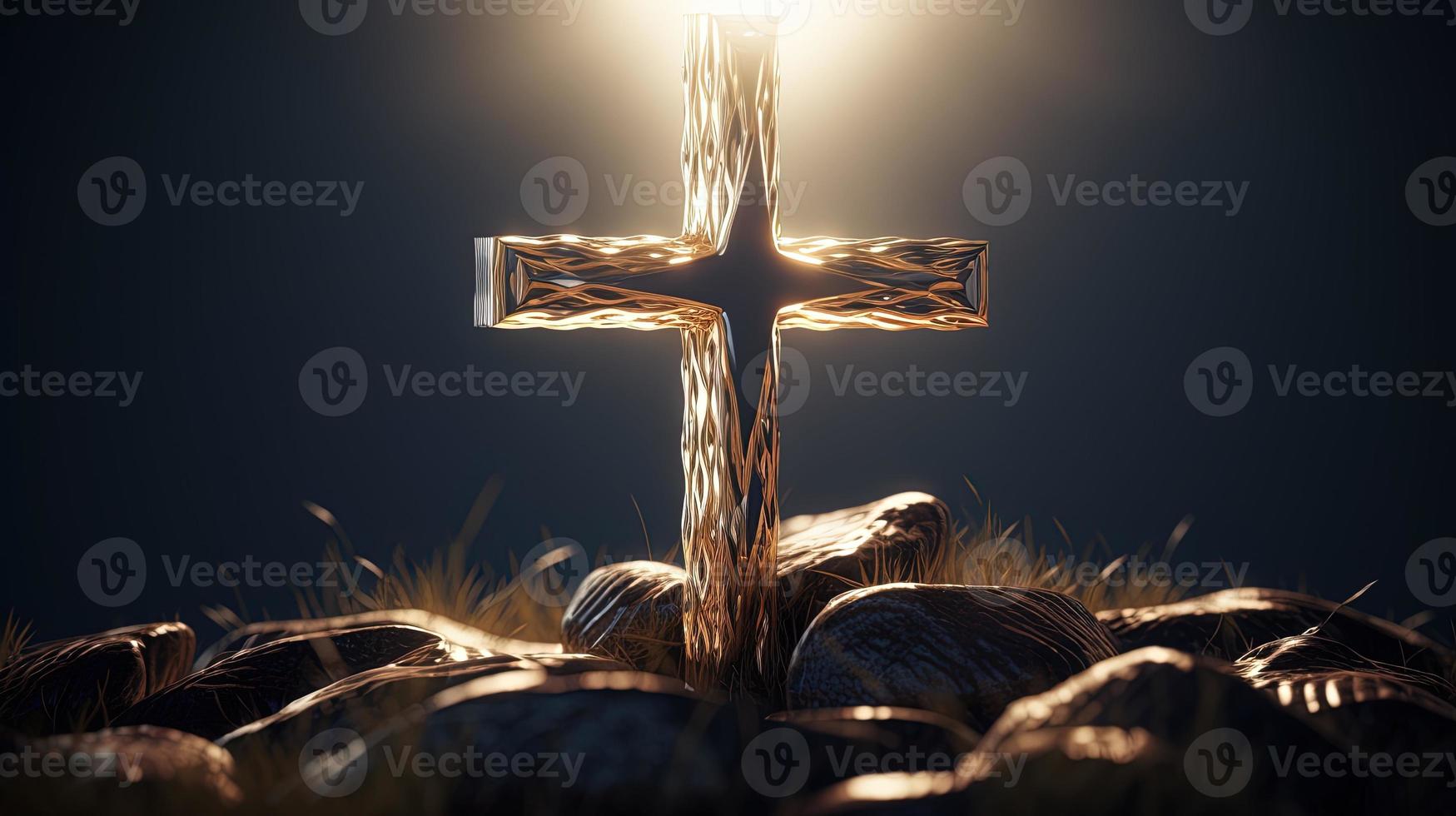 Christian cross on a dark background. 3D rendering photo