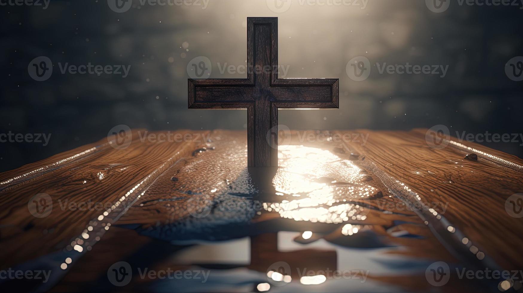Christian cross on a dark background. 3D rendering photo