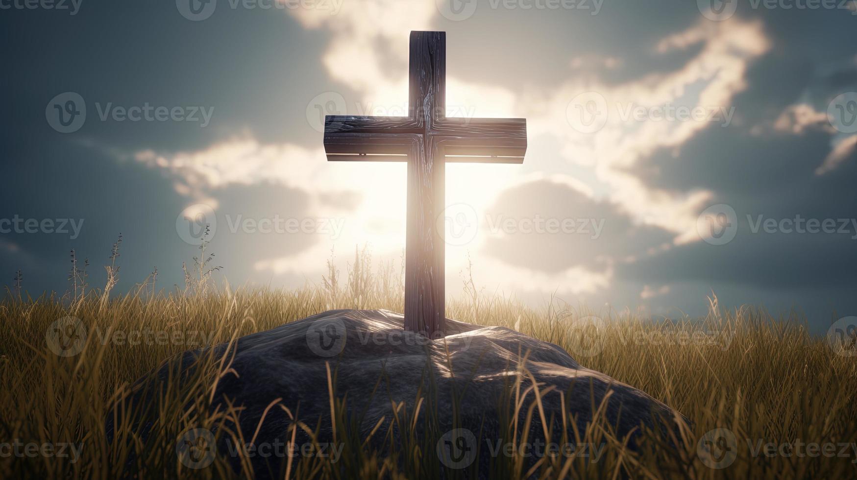 Christian cross on a dark background. 3D rendering photo