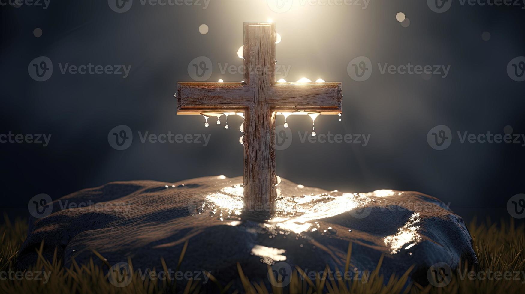 Christian cross on a dark background. 3D rendering photo